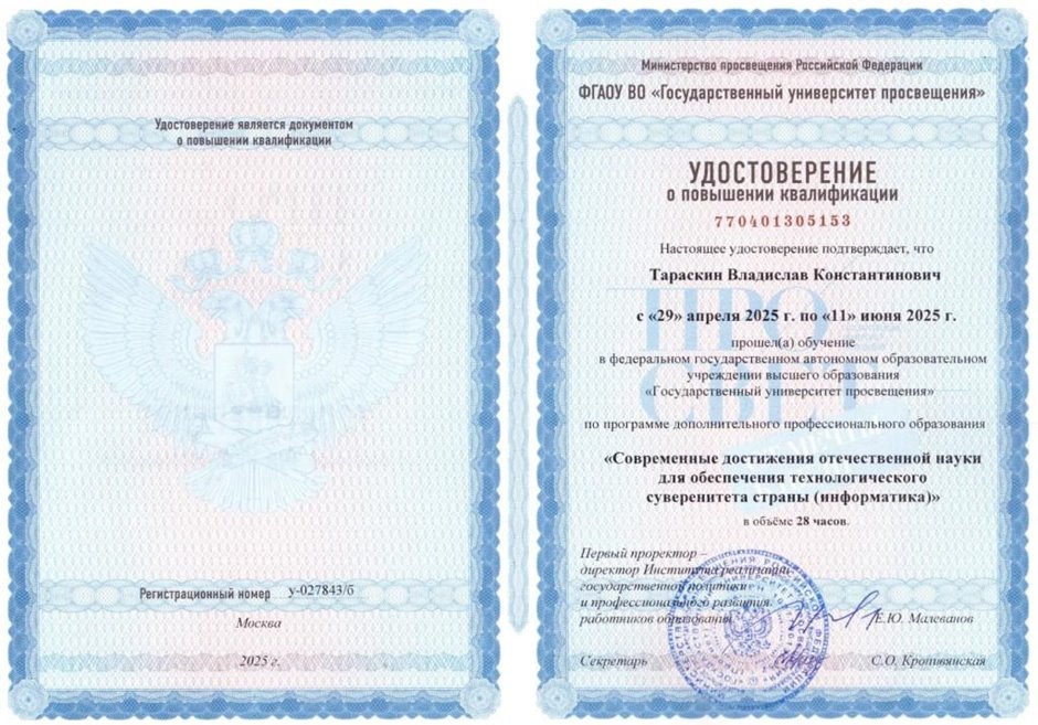 Тараскин Владислав Константинович 2024-2025